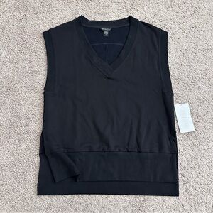 Athleta Retroterry V Neck Sweatshirt Tee Black Sleeveless Top Womens S